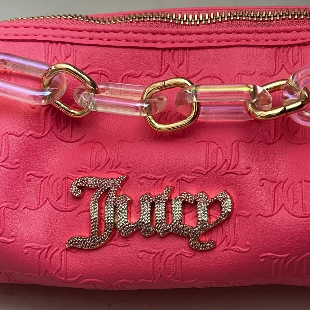 Juicy Couture Bling Bling Roll Barrel Designer Bag Hot Pink Rhinestone Logo Y2K